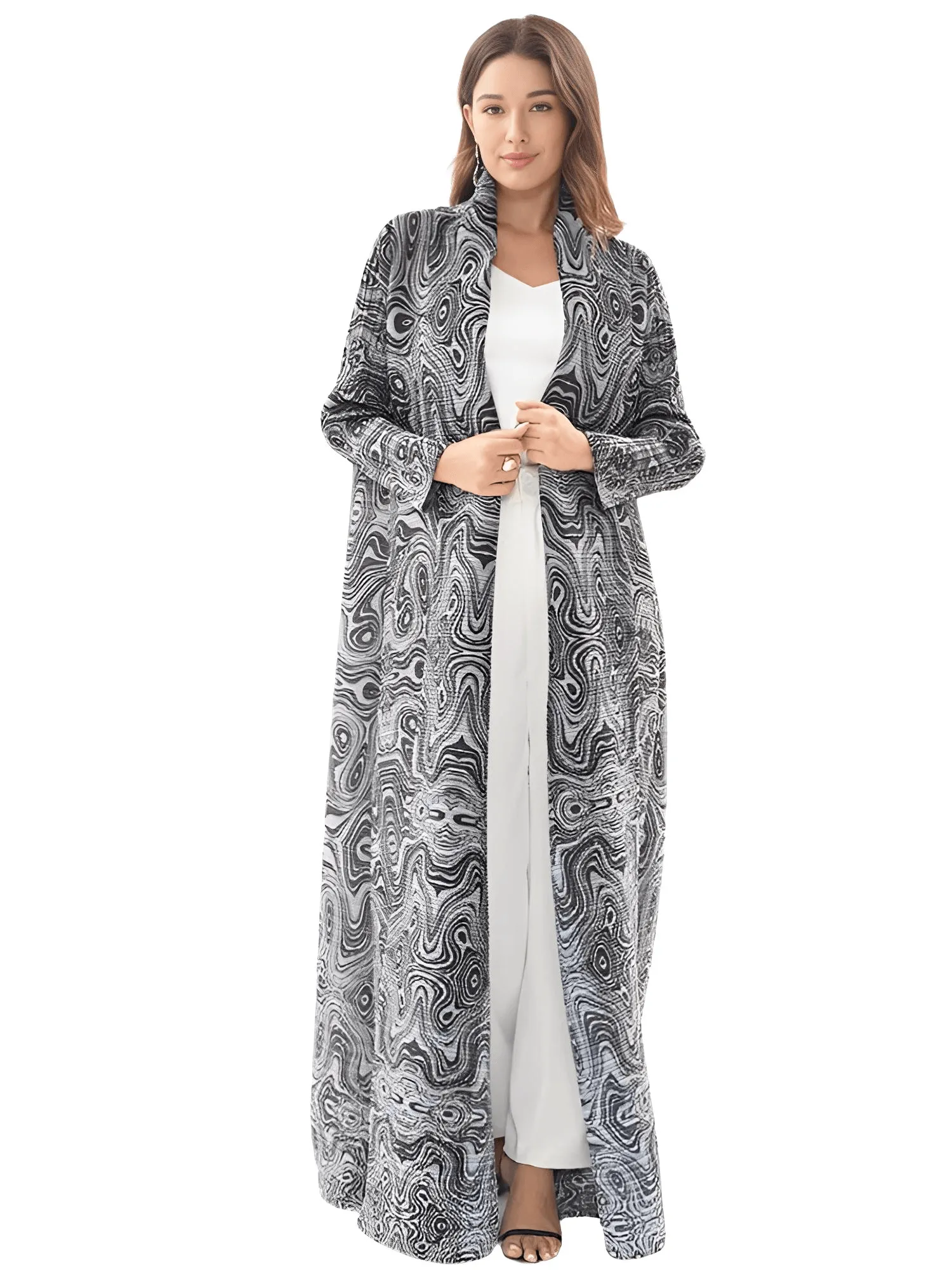 Pleated Vintage Long Jacket Women Printed Long Sleeve Designer New Dubai Style Plus Size Coats