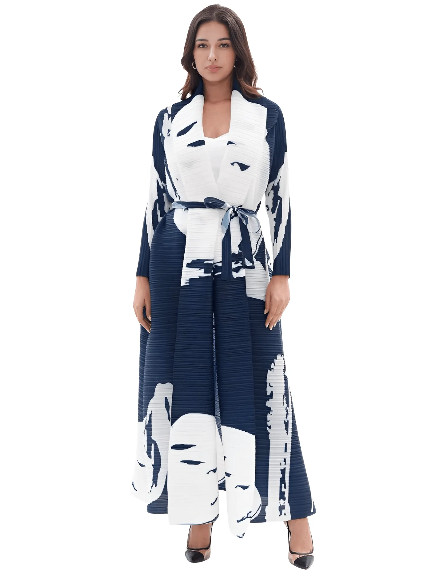 Pleated Vintage Long Jacket Women Printed Long Sleeve Designer New Dubai Style Plus Size Coats