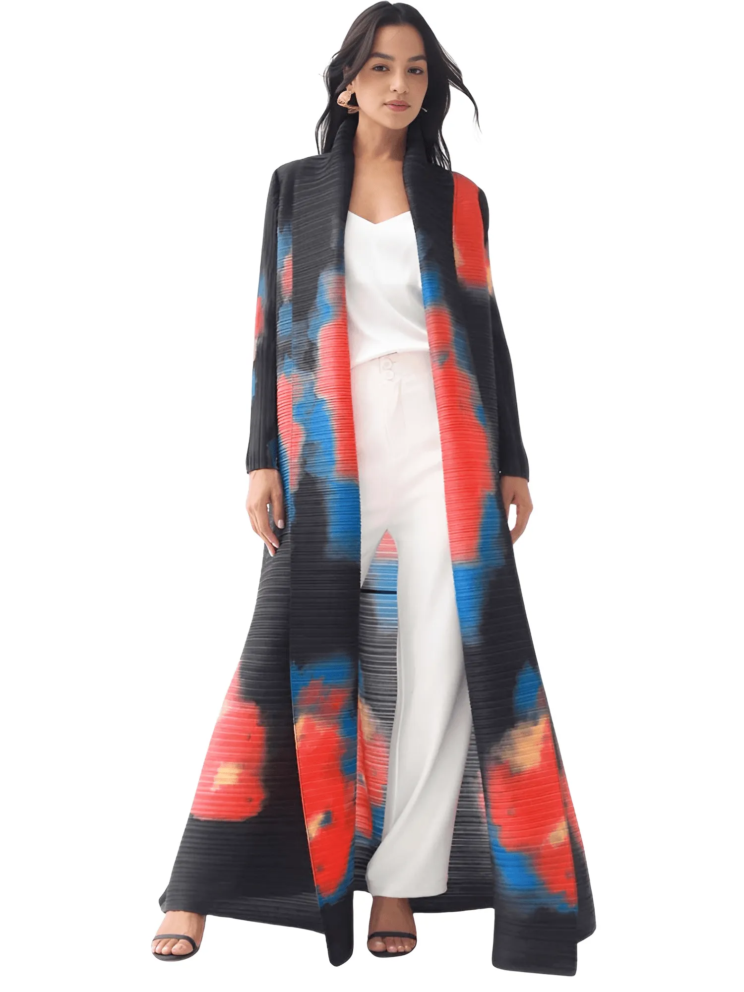 Pleated Vintage Long Jacket Women Printed Long Sleeve Designer New Dubai Style Plus Size Coats