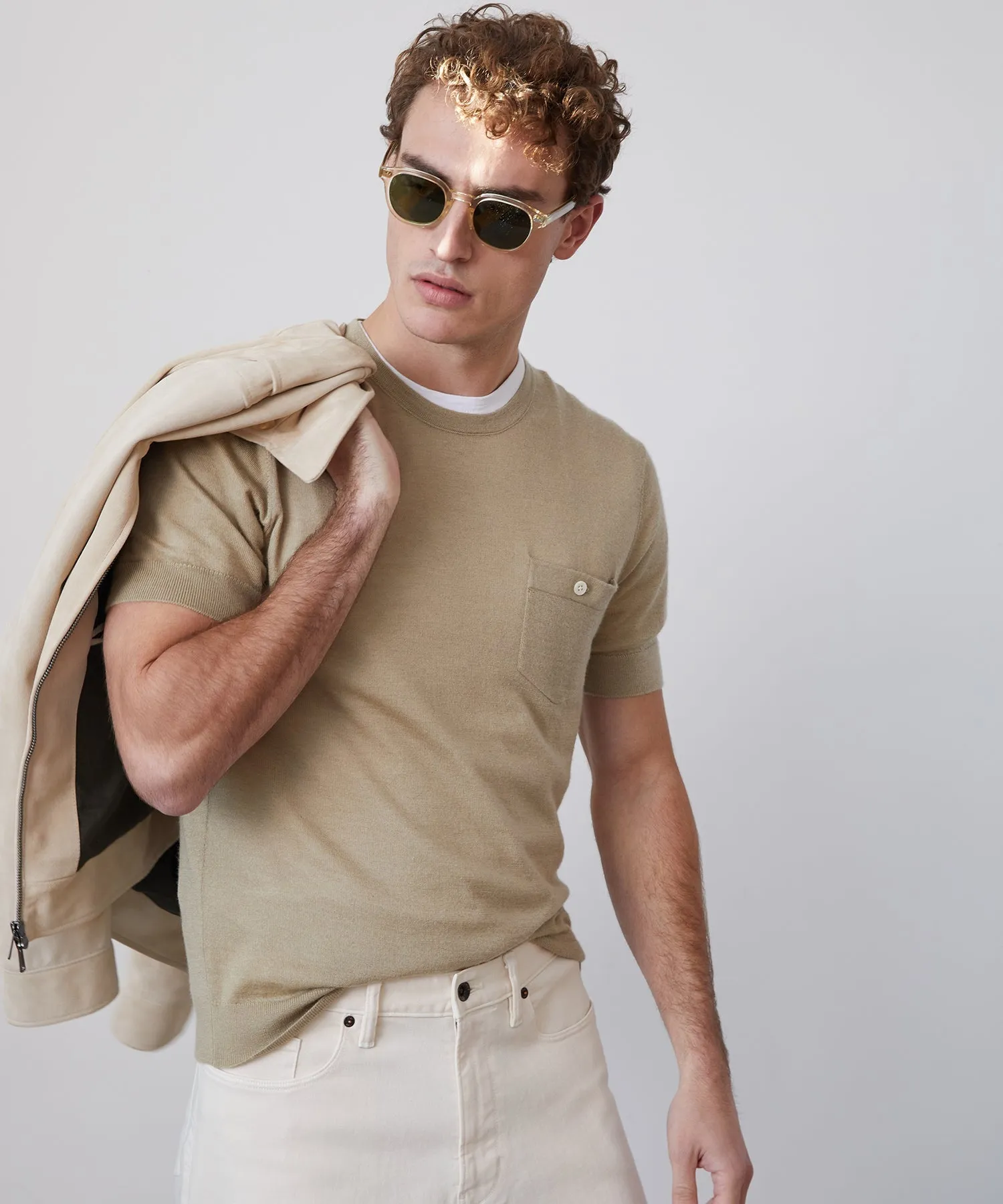 Premium Short-Sleeve Cashmere Pocket Tee in Baja Dunes