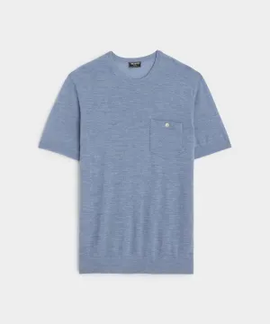 Premium Short-Sleeve Cashmere Pocket Tee in Sail Blue