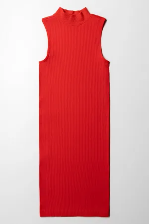 Seamless Turtle Neck Sleeveless Dress Red