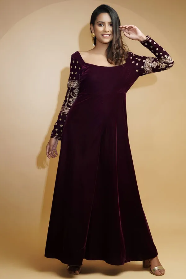 Simple Velvet Gown Design For Girls