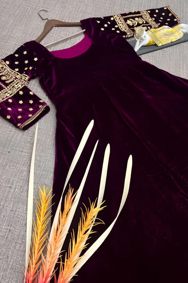 Simple Velvet Gown Design For Girls