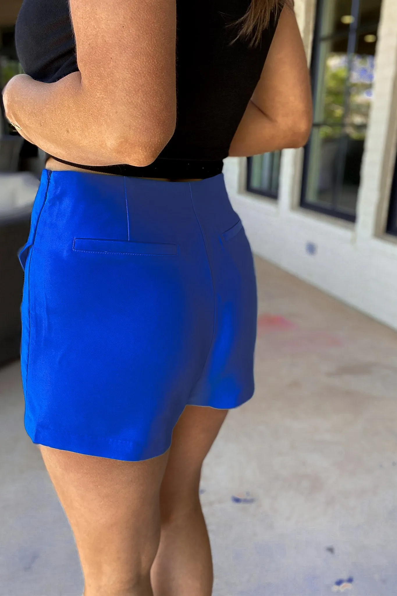 So Obsessed Royal High Waisted Asymmetrical Wrap Skorts