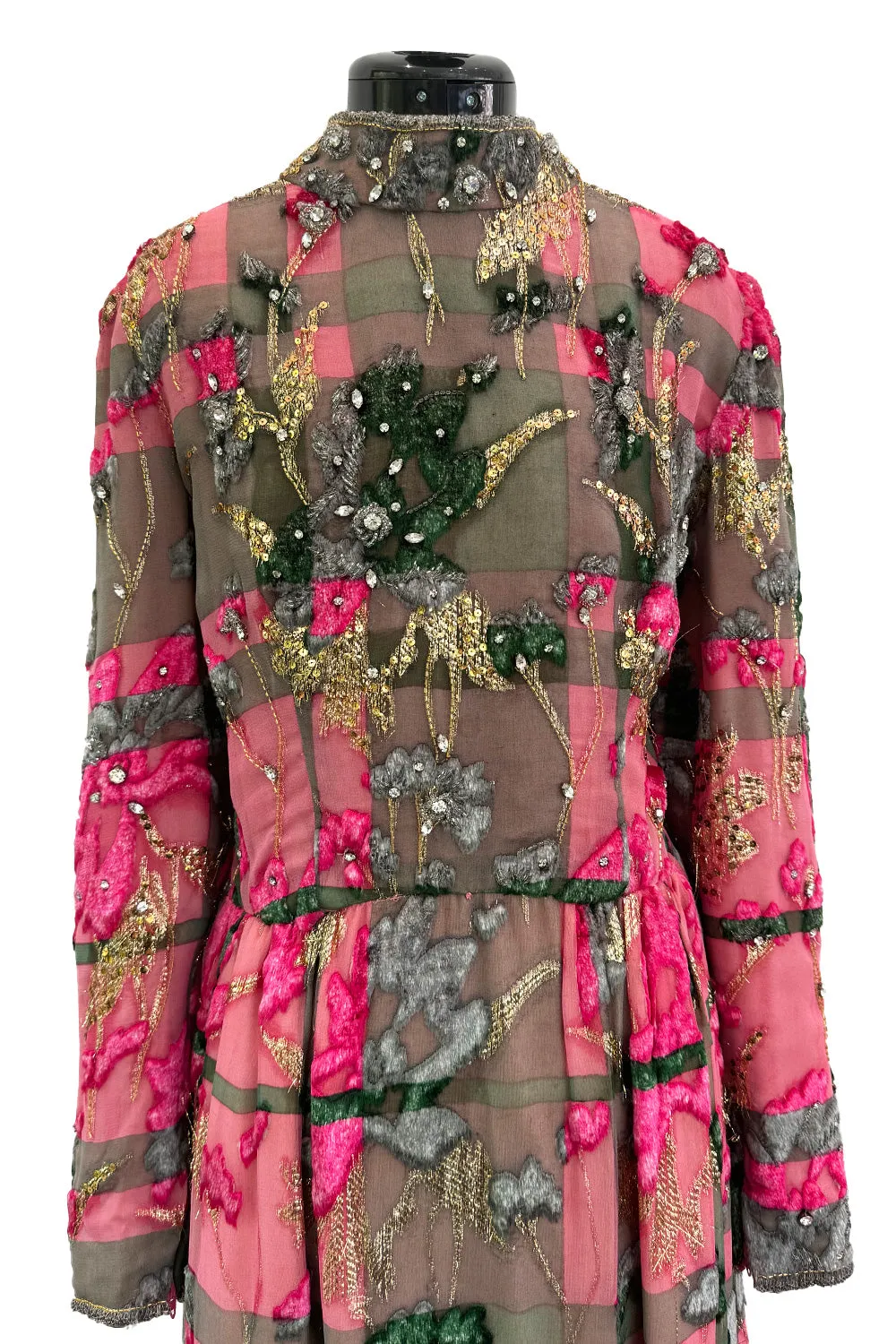 Spectacular 1960s George Halley Couture Pink & Gold Silk Chiffon Dress w Rhinestone & Velvet