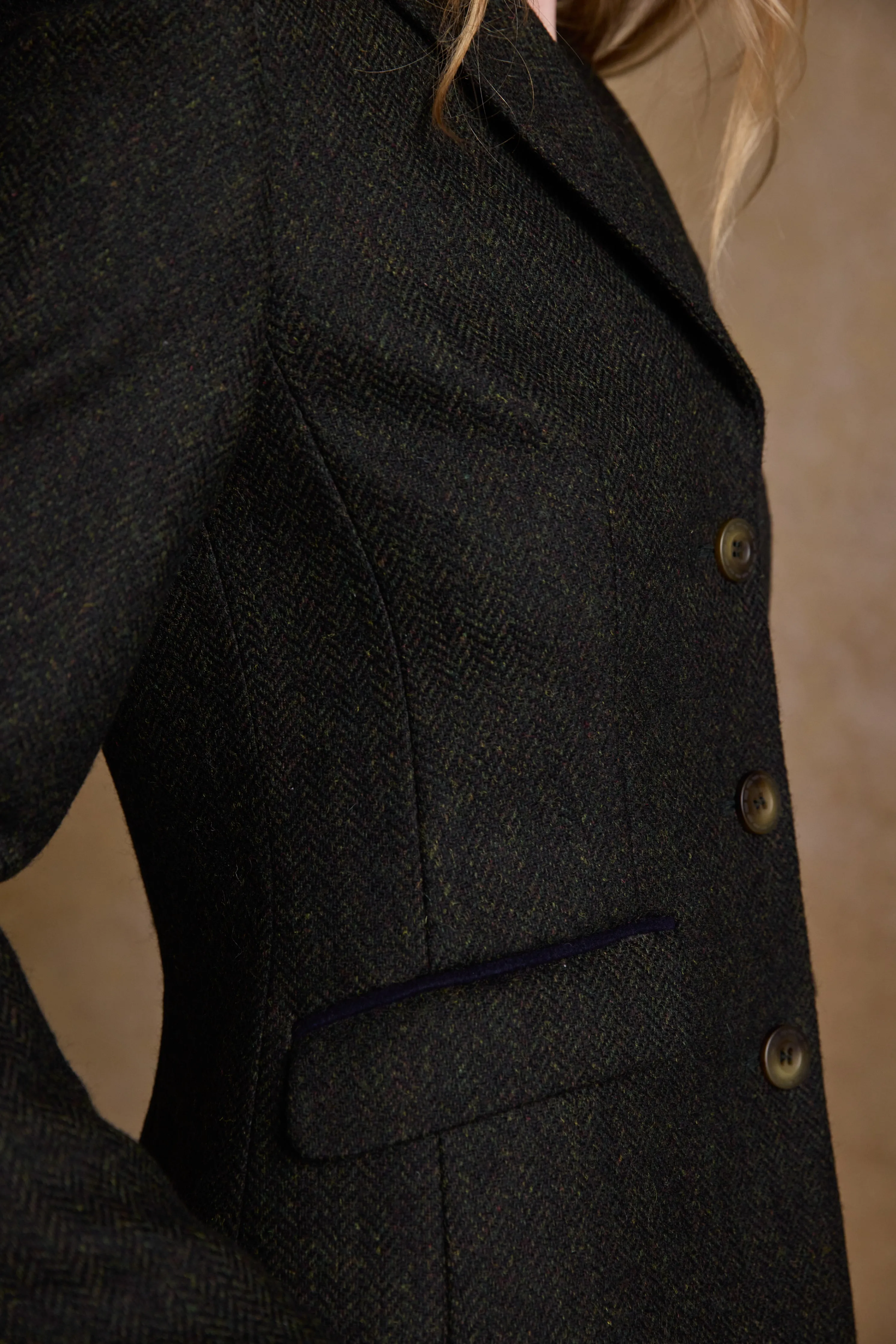 Tara Tweed Hacking Jacket - Deep Green Herringbone