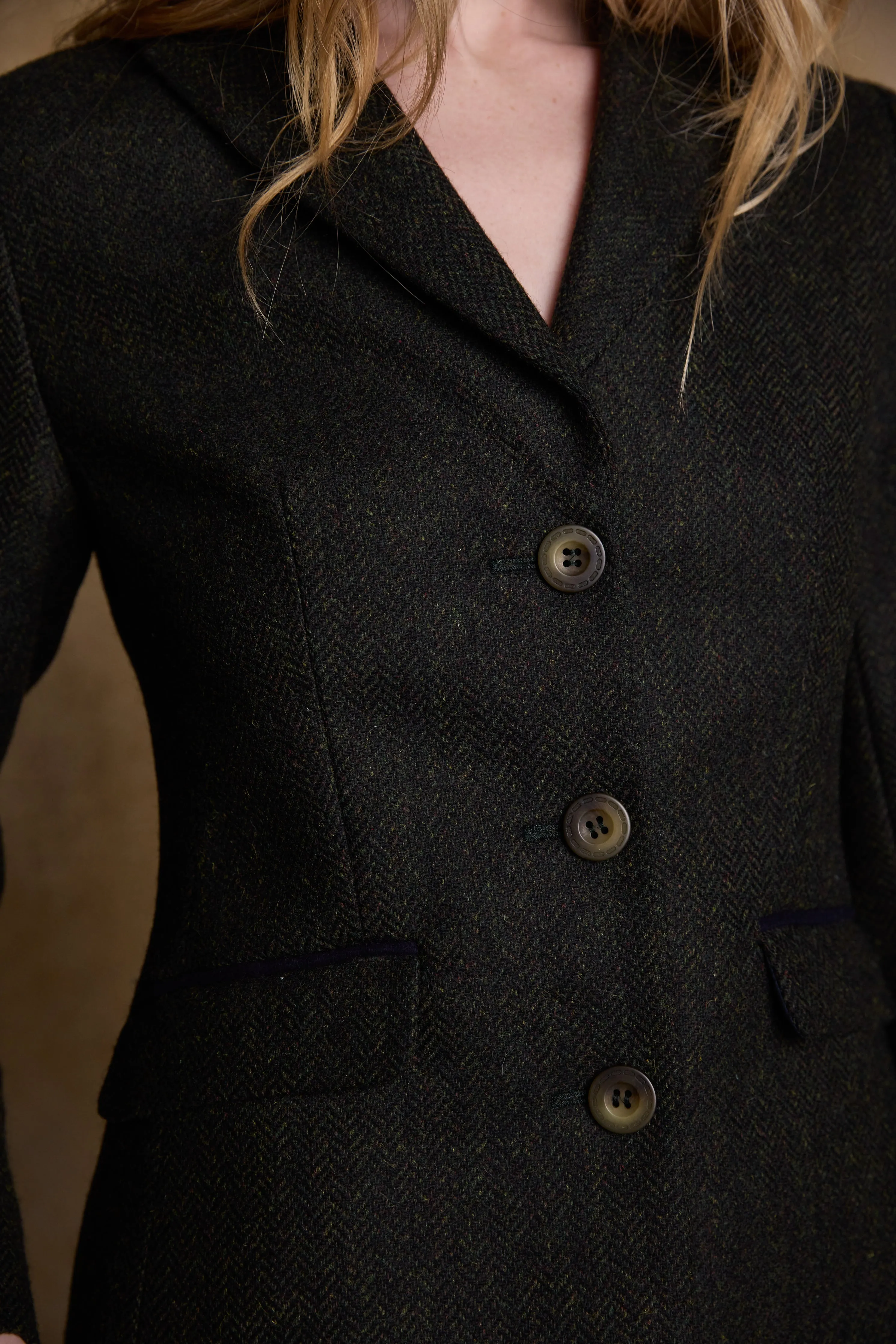 Tara Tweed Hacking Jacket - Deep Green Herringbone