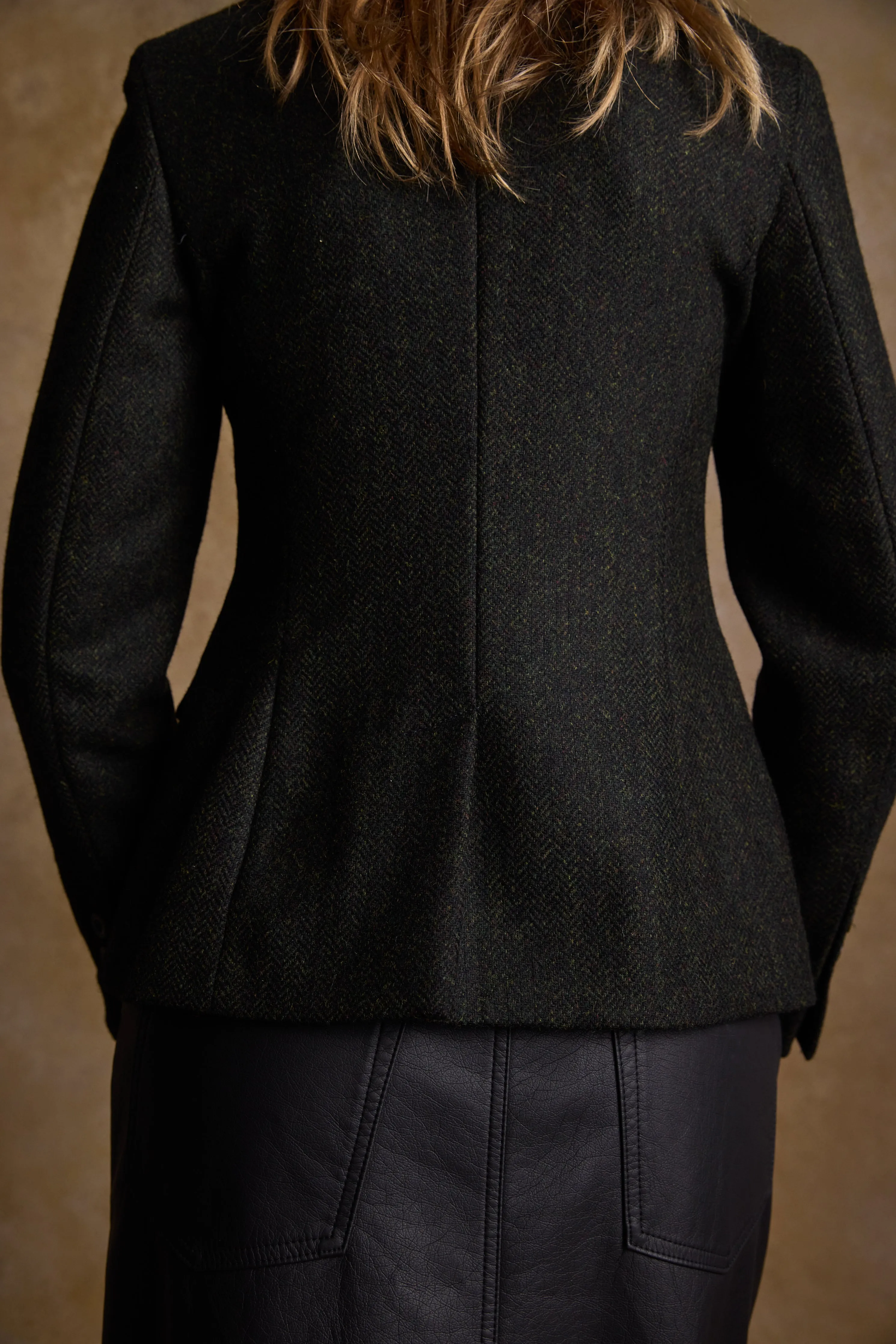 Tara Tweed Hacking Jacket - Deep Green Herringbone