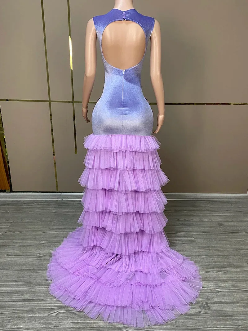 Trend4us Women's Luxury Crystal Tulle Mermaid Gown