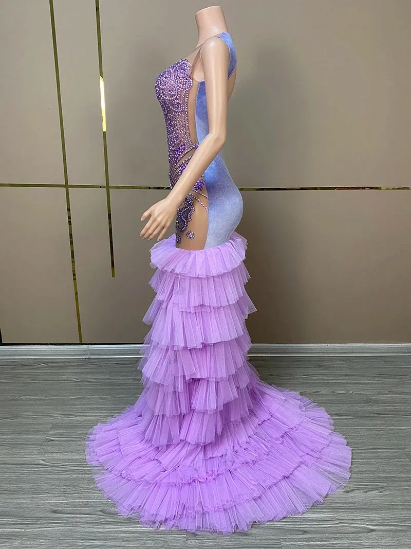 Trend4us Women's Luxury Crystal Tulle Mermaid Gown