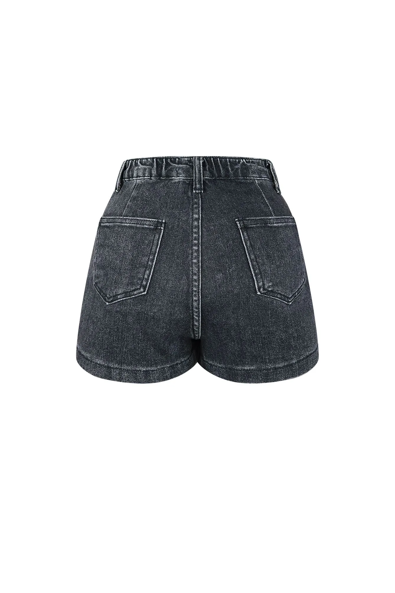 Trendy Half Wrap Pocket Black Denim Shorts