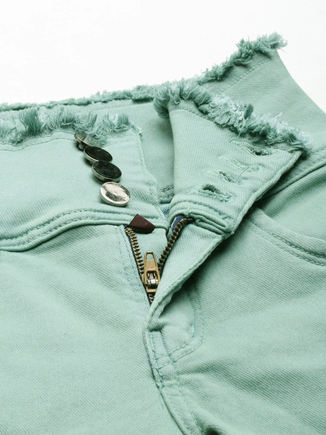 Women Sea Green Solid Denim Shorts