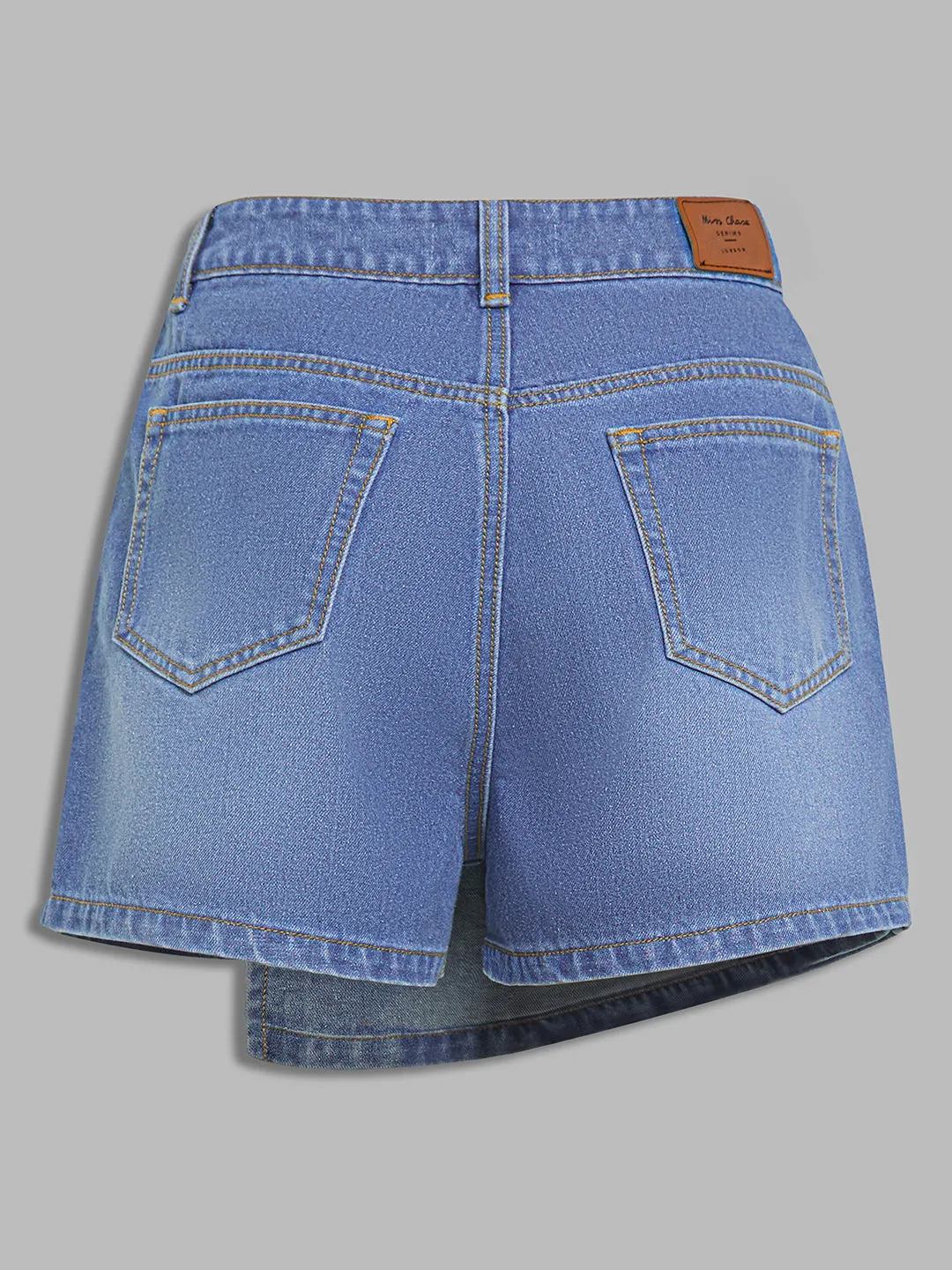 Women's Mid-Blue Regular High Rise Denim Skorts