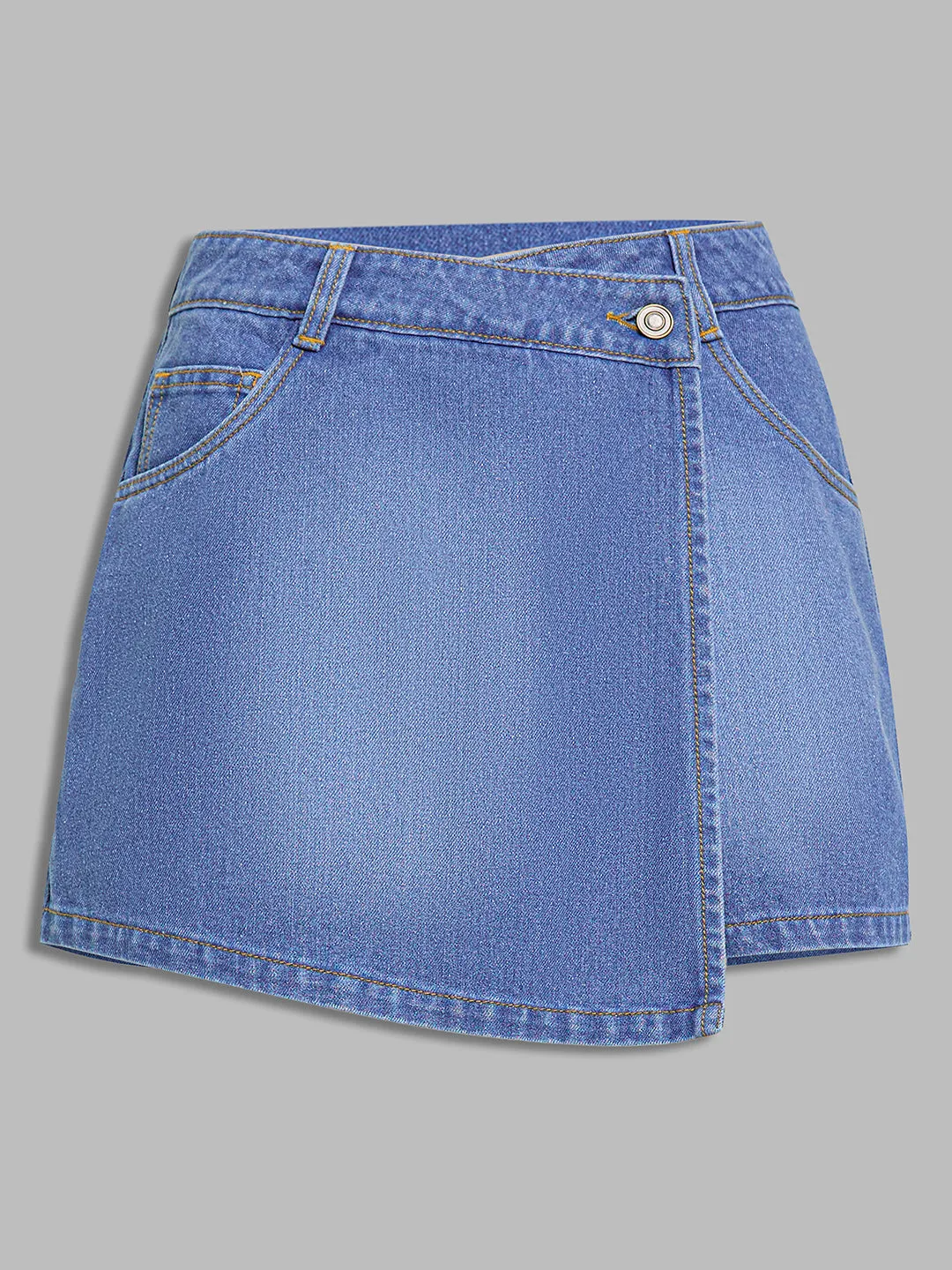 Women's Mid-Blue Regular High Rise Denim Skorts